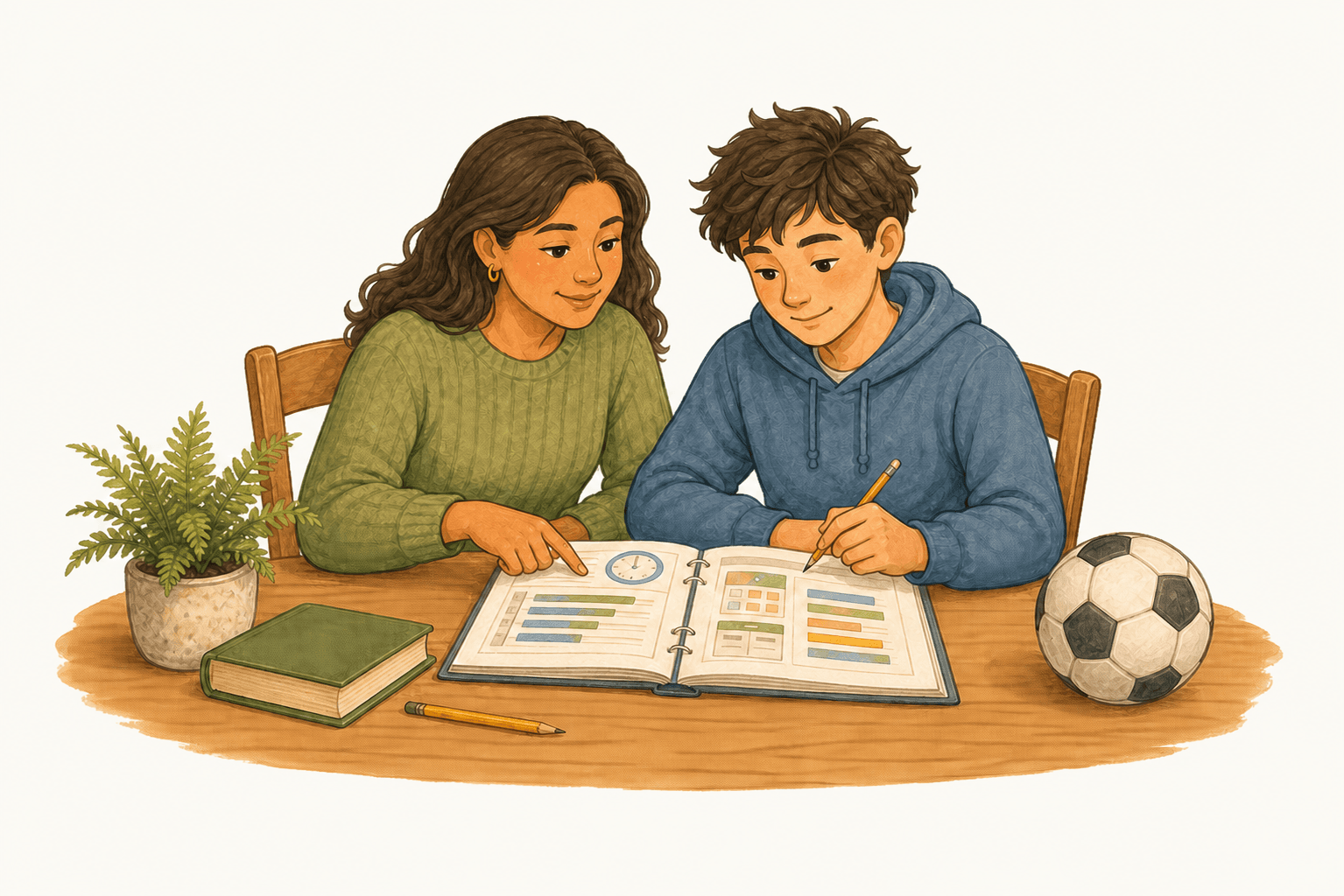 A parent and learner reviewing their Kinduru learning report together